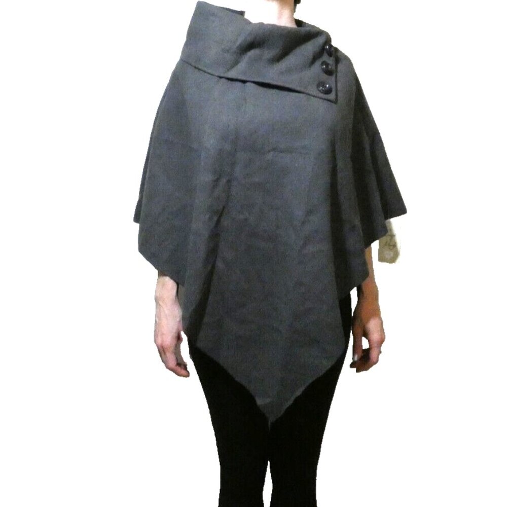Gray Wool Felt Cape OS Vintage Poncho High Buttoned Collar British Mod GoGo NWT